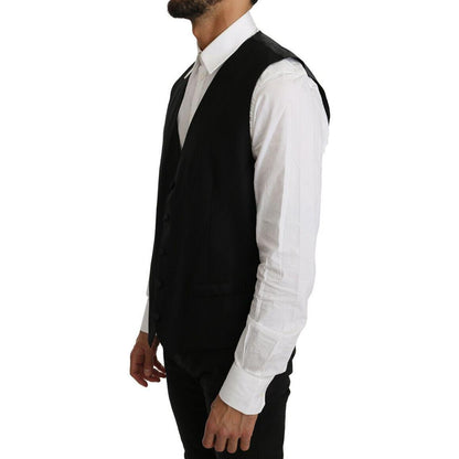 Dolce & Gabbana Black Solid Wool Silk Vest1728,2% Polyester,67345645728,8% Silk,Black,Clothing,Dolce & Gabbana,IT44 | XS,IT46 | S,IT48 | M,Material: 90% Wool,Men,Men - Clothing,New with tags,Suits & Blazers - Clothing,Vests - Men - Clothing,Waistcoats - S