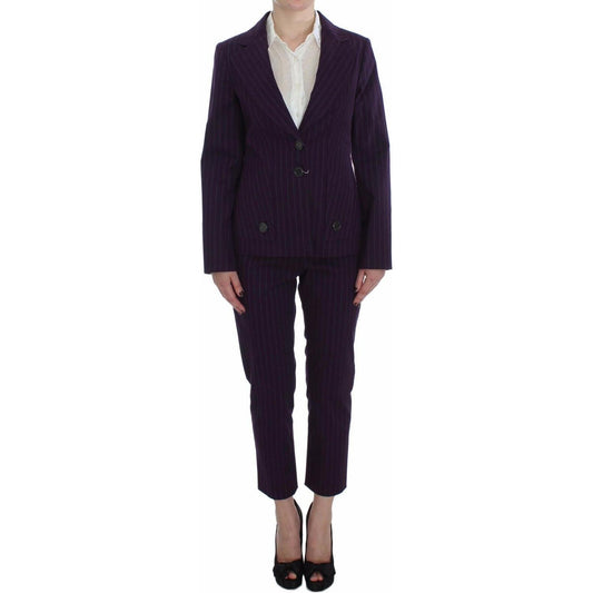 BENCIVENGA Purple Striped Stretch Coat Blazer Pants Suit 1728,2% Spandex,28% Rayon,30% Polyester,67345645728,BENCIVENGA,Clothing,IT48 | XL,Material: 50% Wool,New with tags,Purple,Suits & Blazers - Clothing,Suits & Blazers - Women - Clothing,Two-Piece Suit