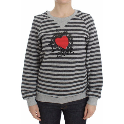 Exte Gray Striped Cotton Crewneck Sweater 1728,5% Nylon,5% Polyester,67345645728,Clothing,Exte,Gray,IT38|XS,IT40|S,IT42|M,Material: 90% Cotton,New with tags,Sweaters - Clothing,Sweaters - Women - Clothing,Sweatshirts - Sweaters - Clothing,Women,Women - Cl