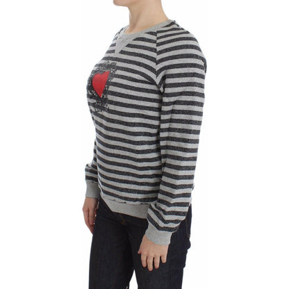 Exte Gray Striped Cotton Crewneck Sweater 1728,5% Nylon,5% Polyester,67345645728,Clothing,Exte,Gray,IT38|XS,IT40|S,IT42|M,Material: 90% Cotton,New with tags,Sweaters - Clothing,Sweaters - Women - Clothing,Sweatshirts - Sweaters - Clothing,Women,Women - Cl