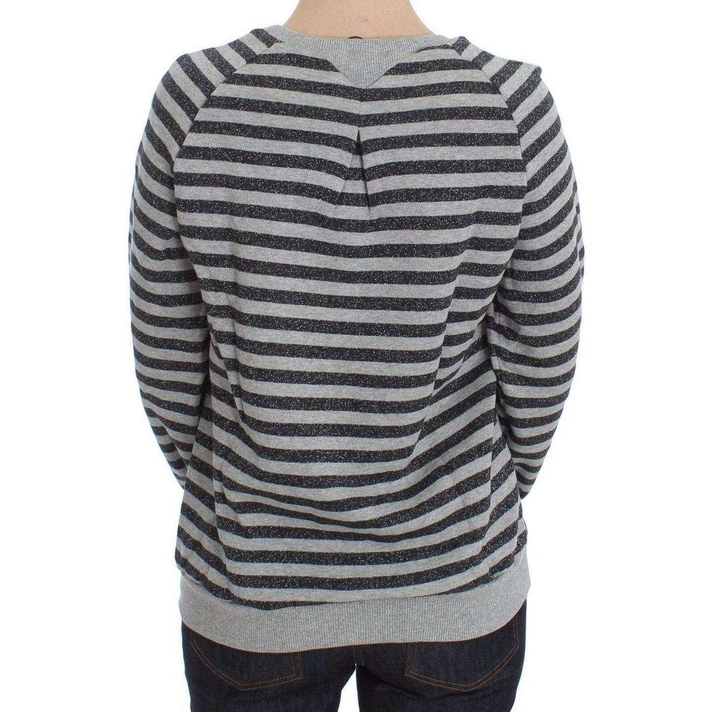 Exte Gray Striped Cotton Crewneck Sweater 1728,5% Nylon,5% Polyester,67345645728,Clothing,Exte,Gray,IT38|XS,IT40|S,IT42|M,Material: 90% Cotton,New with tags,Sweaters - Clothing,Sweaters - Women - Clothing,Sweatshirts - Sweaters - Clothing,Women,Women - Cl