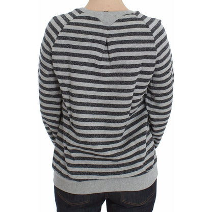 Exte Gray Striped Cotton Crewneck Sweater 1728,5% Nylon,5% Polyester,67345645728,Clothing,Exte,Gray,IT38|XS,IT40|S,IT42|M,Material: 90% Cotton,New with tags,Sweaters - Clothing,Sweaters - Women - Clothing,Sweatshirts - Sweaters - Clothing,Women,Women - Cl
