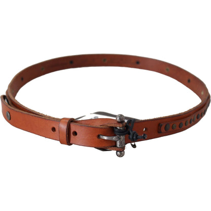 Scervino Street Brown Genuine Leather Rustic Silver Buckle Belt 1728,67345645728,85 cm / 34 Inches,Accessories,Belts - Accessories,Belts - Women - Accessories,Brown,High-Waist Belts - Belts - Accessories,Material: Leather,New with tags,Scervino Street,Wom