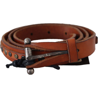 Scervino Street Brown Genuine Leather Rustic Silver Buckle Belt 1728,67345645728,85 cm / 34 Inches,Accessories,Belts - Accessories,Belts - Women - Accessories,Brown,High-Waist Belts - Belts - Accessories,Material: Leather,New with tags,Scervino Street,Wom