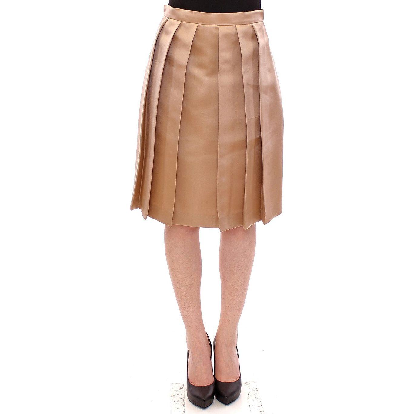 Andrea Incontri Brown Silk Solid Mini Pleated Skirt 1728,67345645728,Andrea Incontri,Brown,Clothing,IT40|S,IT42|M,IT44|L,Material: 100% Silk,Midi - Skirts - Clothing,New with tags,Skirts - Clothing,Skirts - Women - Clothing,Women,Women - Clothing