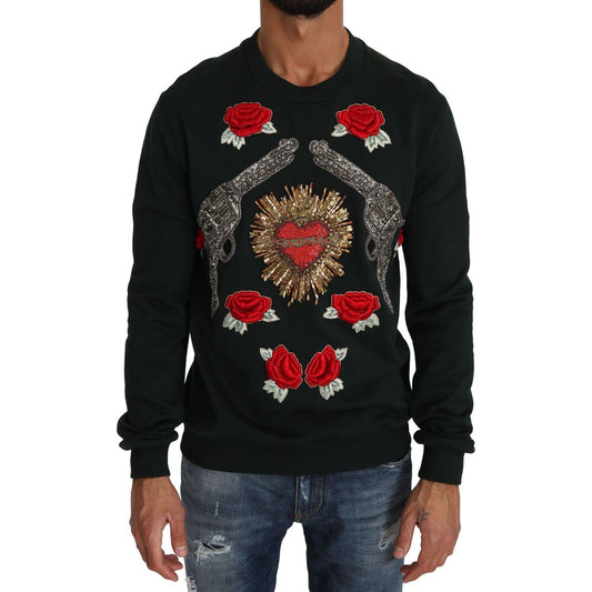 Dolce & Gabbana Green Crystal Heart Roses Gun Sweater TSH2519-46