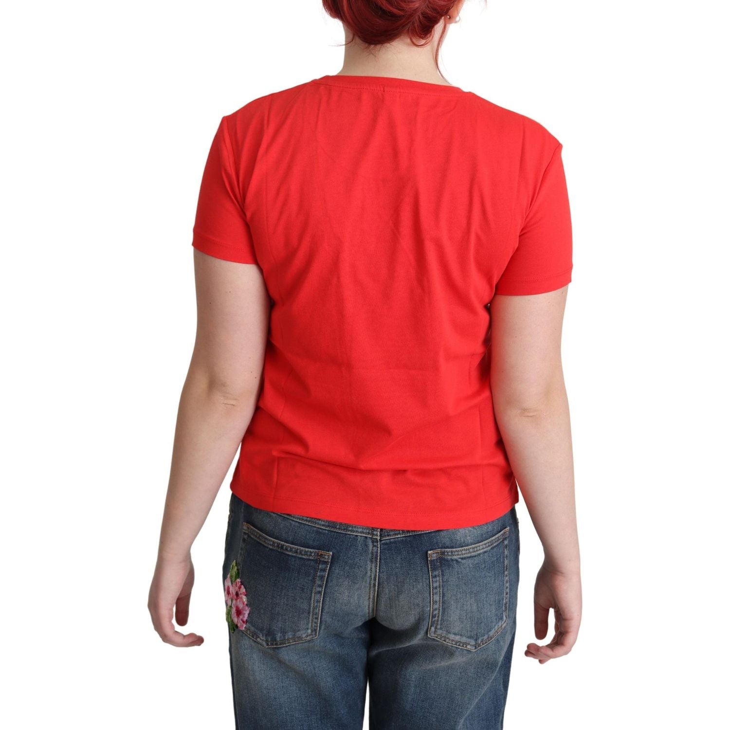 Moschino Red Cotton Swim Graphic Triangle Print  T-shirt