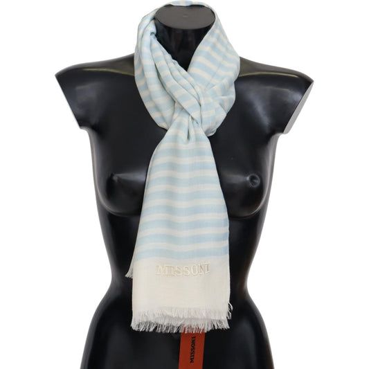 Missoni Blue White Lined Cashmere Unisex Wrap Scarf 1728,67345645728,Accessories,Blue,Material: 100% Cashmere,Men,Men - Accessories,Missoni,New with tags,Scarves - Accessories,Scarves - Men - Accessories,Scarves - Scarves - Accessories