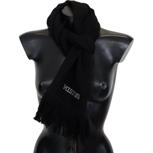 Missoni Black Wool Unisex Neck Warmer Wrap Scarf 1728,67345645728,Accessories,Black,Material: 80% Wool 20% Silk,Men,Men - Accessories,Missoni,New with tags,Scarves - Accessories,Scarves - Men - Accessories,Scarves - Scarves - Accessories