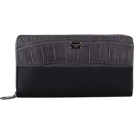 Dolce & Gabbana Black Zip Around Continental Clutch Leather Wallet 10% Exotic leather,1728,67345645728,Accessories,Bags,Black and Gray,Dolce & Gabbana,Leather Wallets - Wallets - Accessories,Material: 90% Leather,Men,Men - Bags,New with tags,Wallets - Acc