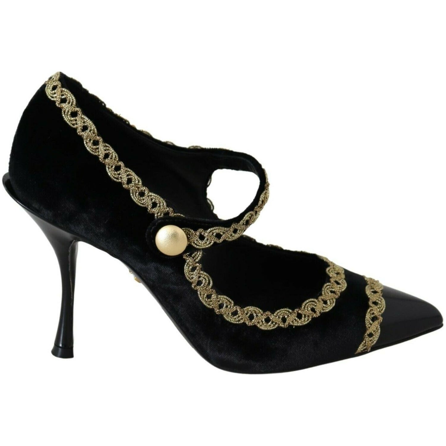 Dolce & Gabbana Black Embellished Velvet Mary Jane Pumps Shoes LA8893-35