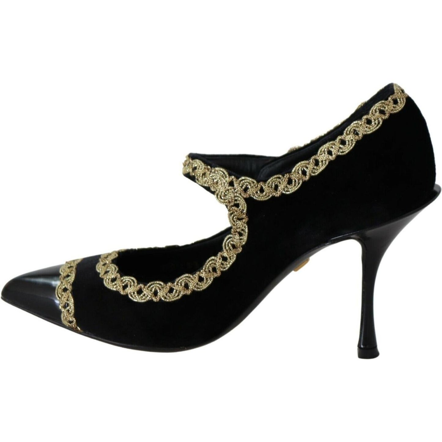 Dolce & Gabbana Black Embellished Velvet Mary Jane Pumps Shoes LA8893-35