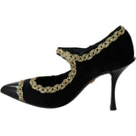 Dolce & Gabbana Black Embellished Velvet Mary Jane Pumps Shoes LA8893-35