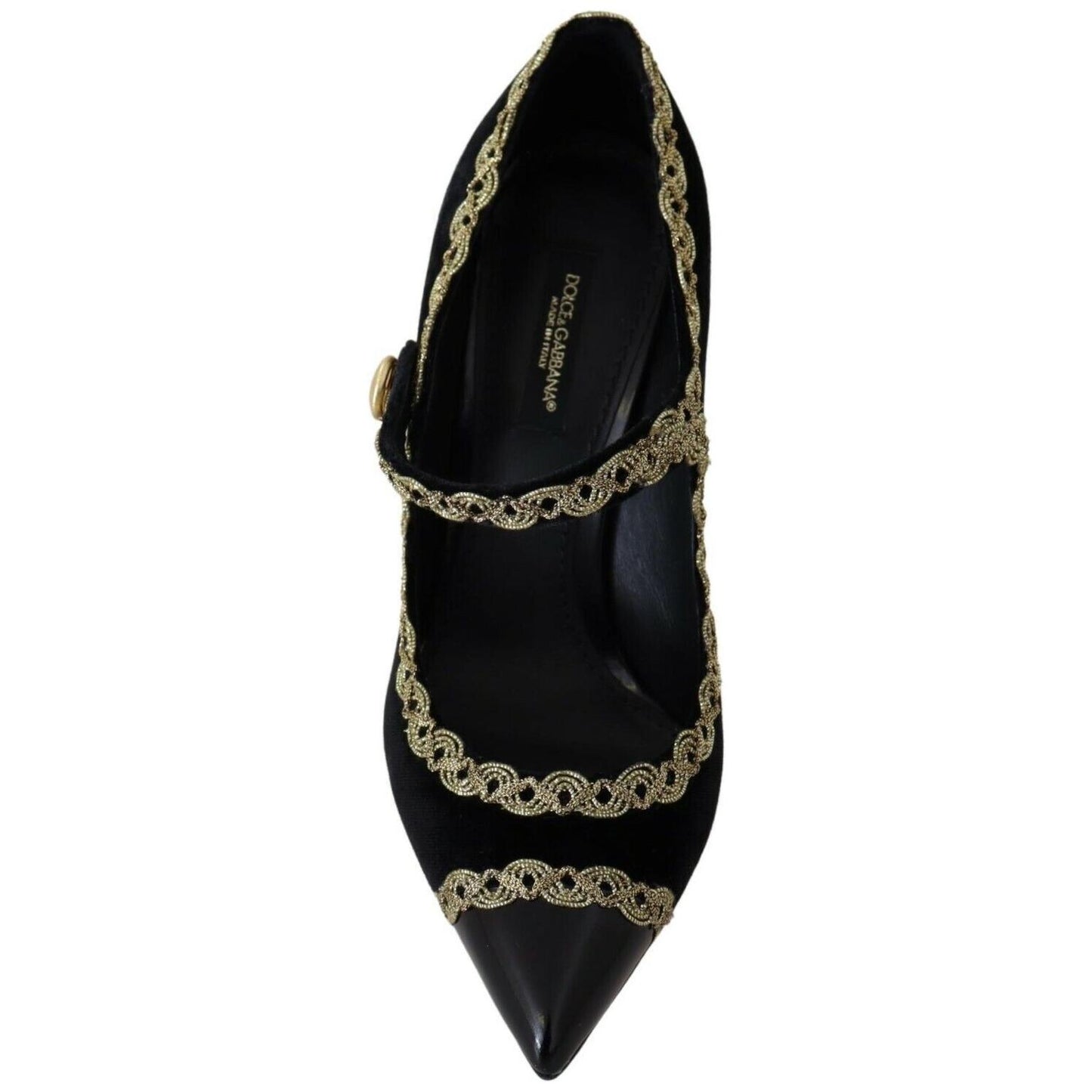 Dolce & Gabbana Black Embellished Velvet Mary Jane Pumps Shoes LA8893-35