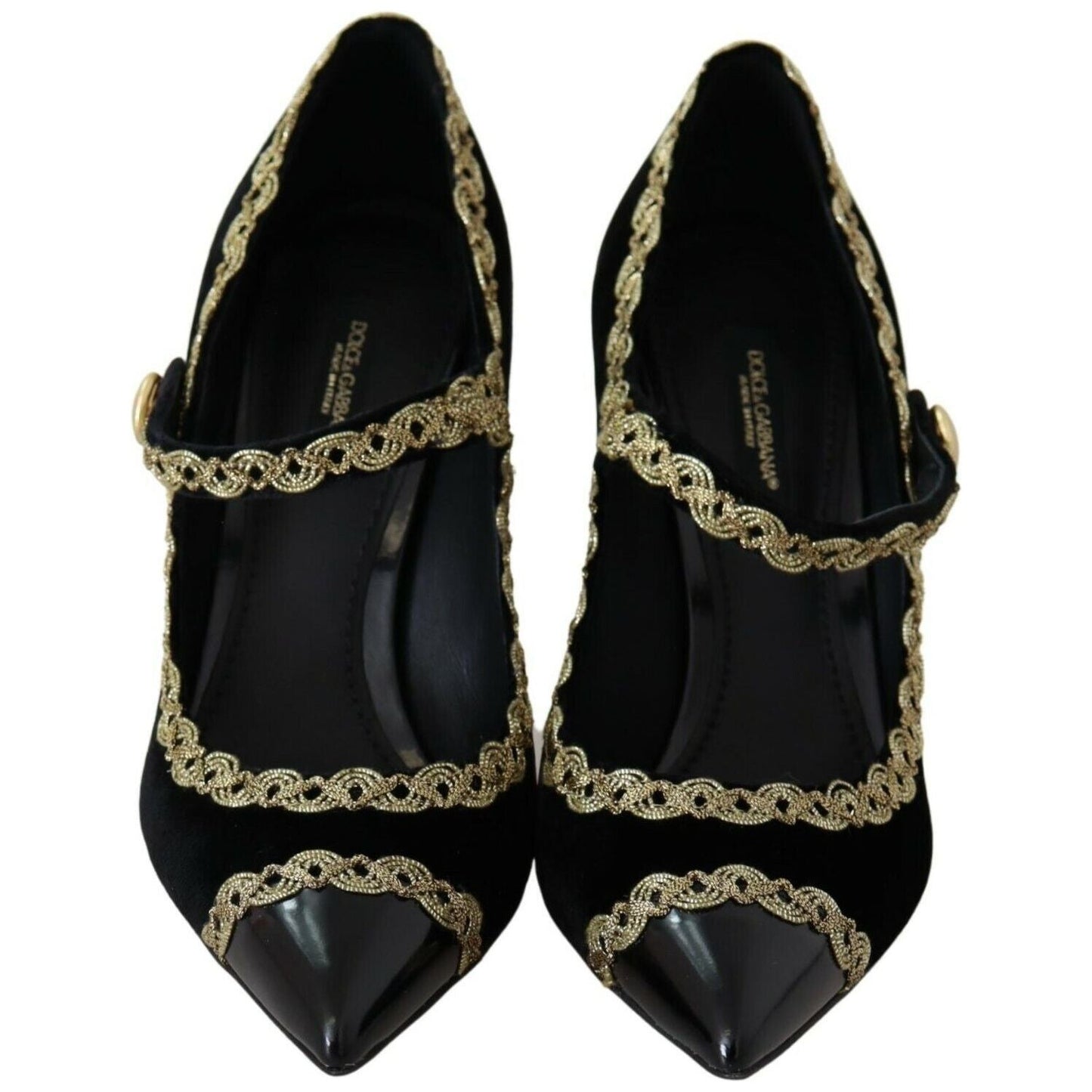 Dolce & Gabbana Black Embellished Velvet Mary Jane Pumps Shoes LA8893-35