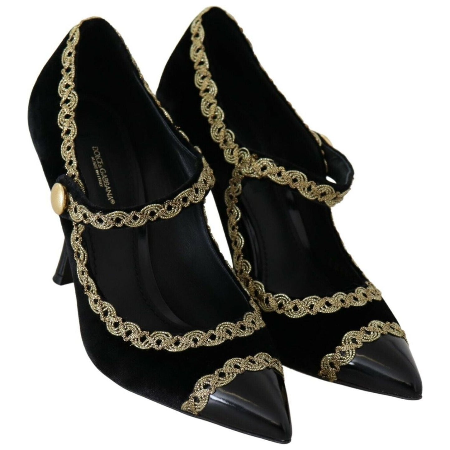 Dolce & Gabbana Black Embellished Velvet Mary Jane Pumps Shoes LA8893-35