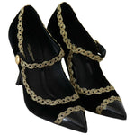 Dolce & Gabbana Black Embellished Velvet Mary Jane Pumps Shoes LA8893-35