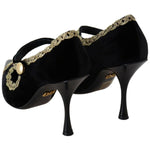 Dolce & Gabbana Black Embellished Velvet Mary Jane Pumps Shoes LA8893-35