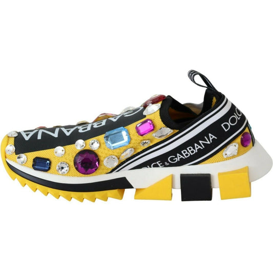 Dolce & Gabbana Yellow Multicolor Crystals Sneakers Shoes LA8936-36