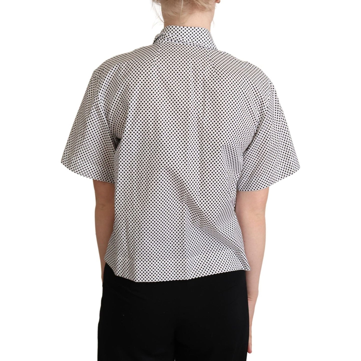 Dolce & Gabbana Black Polka Dot Collared Shirt White