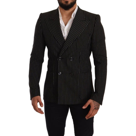 Dolce & Gabbana Black White Striped Slim Fit Coat Blazer1728,67345645728,Black,Blazers - Men - Clothing,Blazers - Suits & Blazers - Clothing,Clothing,Dolce & Gabbana,IT48 | M,Material: 100% Wool,Men,Men - Clothing,New with tags,Suits & Blazers - Clothing
