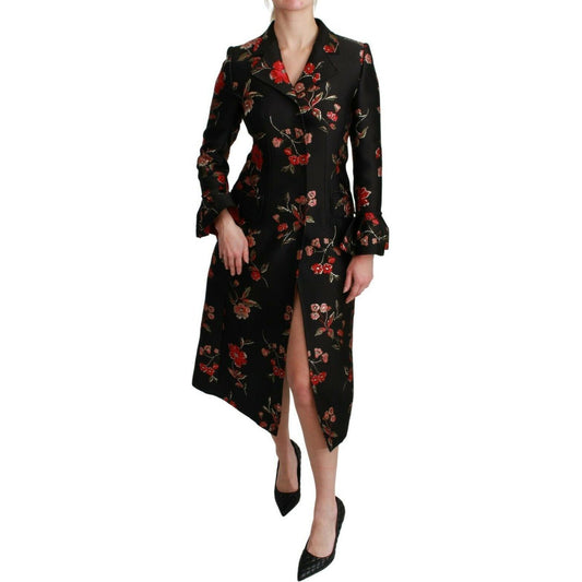 Dolce & Gabbana Black Floral Embroidered Jacket Coat JKT2626- 40