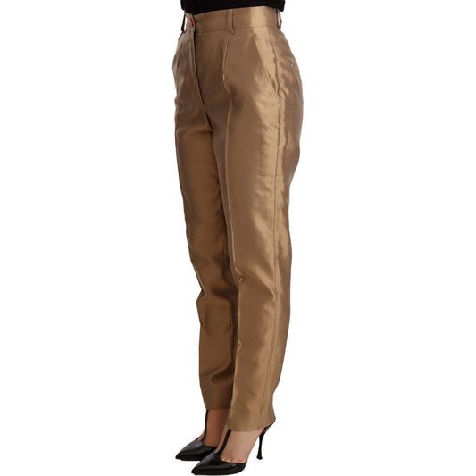 Dolce & Gabbana Gold Silk Tapered Trouser Metallic Pants PAN72286 -36