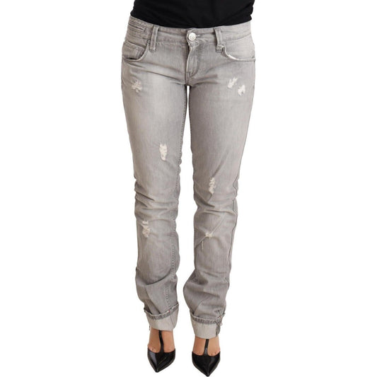 Acht Gray Tattered Cotton Slim Fit Folded Hem Women Denim Jeans 1728,67345645728,Acht,Clothing,Gray,Jeans & Pants - Women - Clothing,Jeans Denim - Clothing,Material: Cotton,New with tags,Slim Fit Jeans - Jeans Denim - Clothing,W26,Women,Women - Clothing