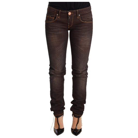 Acht Brown Washed Cotton Slim Fit Denim Low Waist Trouser Jeans 1728,67345645728,Acht,Brown,Clothing,Jeans & Pants - Women - Clothing,Jeans Denim - Clothing,Material: Cotton,New with tags,Slim Fit Jeans - Jeans Denim - Clothing,W26,Women,Women - Clothing