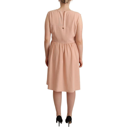 Twinset Beige Polyester Sleeveless Shift Knee Length Dress