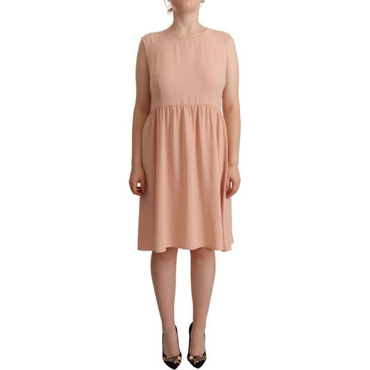 Twinset Beige Polyester Sleeveless Shift Knee Length Dress