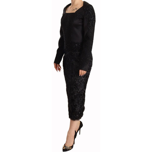 Masha Ma Black Studs Embellished Long Sleeves Sheath Midi Dress