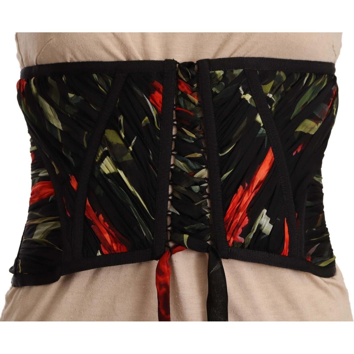 Dolce & Gabbana Black Corset Belt Stretch Waist Strap Silk Top TSH6823 - 46