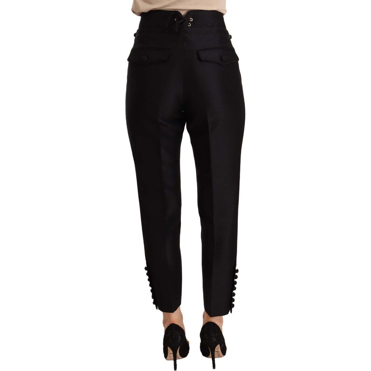 Dsquared² Black Button Embellished Cropped High Waist Pants 1728,67345645728,Black,Clothing,Cropped Pants - Pants - Clothing,Dsquared²,IT40|S,Jeans & Pants - Women - Clothing,New with tags,Pants - Clothing,Women,Women - Clothing