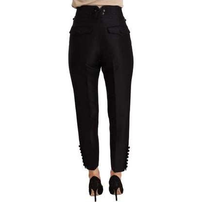 Dsquared² Black Button Embellished Cropped High Waist Pants 1728,67345645728,Black,Clothing,Cropped Pants - Pants - Clothing,Dsquared²,IT40|S,Jeans & Pants - Women - Clothing,New with tags,Pants - Clothing,Women,Women - Clothing