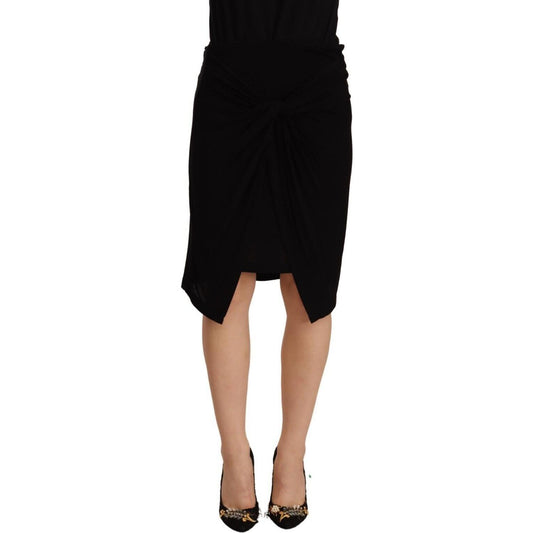 PLEIN SUD Black High Waist Pencil Knee Length Viscose Skirt