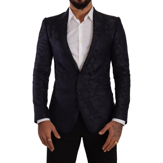Dolce & Gabbana Blue Floral Jacquard Silk Coat MARTINI Blazer