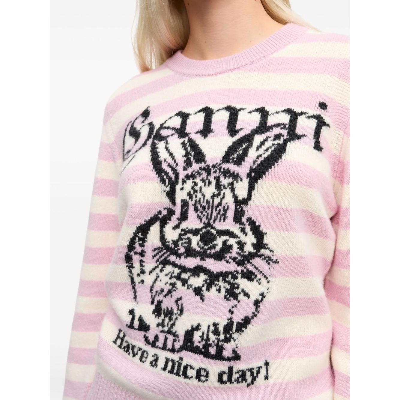 Ganni Striped Graphic Wool Bunny Jumper K2426065-P25