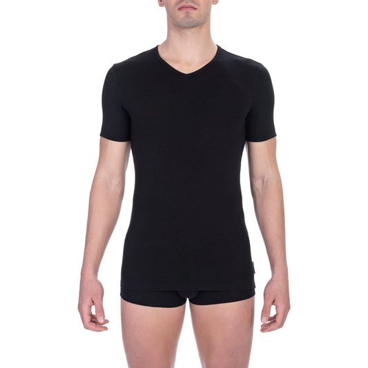 Bikkembergs Black Cotton Men's V-Neck T-Shirt BI-22366-S