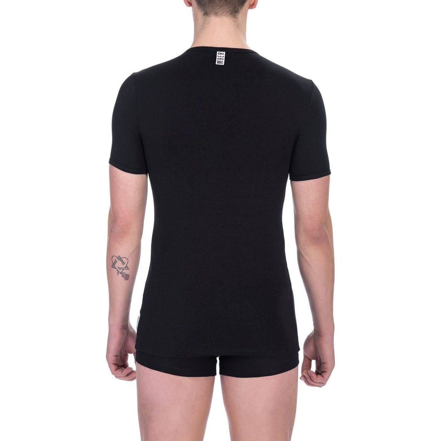 Bikkembergs Black Cotton Men's V-Neck T-Shirt BI-22366-S