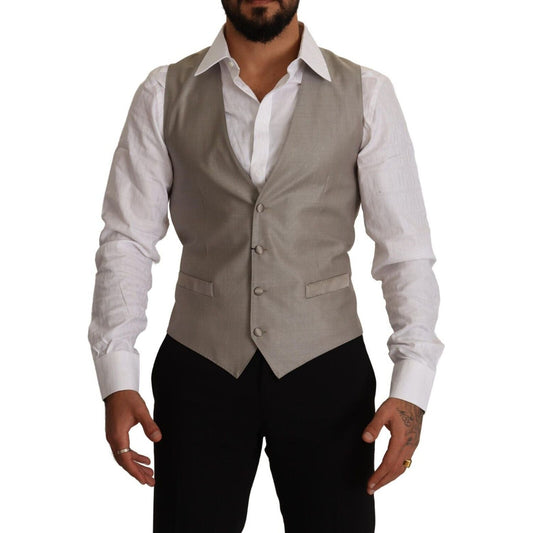 Dolce & Gabbana Beige Wool Single Breasted Waistcoat Vest1728,2% Polyester,20% Silk,67345645728,Beige,Clothing,Dolce & Gabbana,IT48 | M,Material: 79% Virgin Wool,Men,Men - Clothing,New with tags,Suits & Blazers - Clothing,Vests - Men - Clothing,Waistcoats