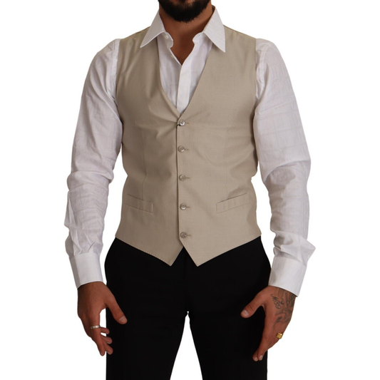 Dolce & Gabbana Beige Cotton Silk Slim Fit Waistcoat Vest1728,40% Silk,67345645728,Beige,Clothing,Dolce & Gabbana,IT48 | M,Material: 60% Cotton,Men,Men - Clothing,New with tags,Suits & Blazers - Clothing,Vests - Men - Clothing,Waistcoats - Suits & Blazers