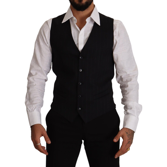 Dolce & Gabbana Blue Striped Wool Stretch Waistcoat Vest1728,3% Elastane,67345645728,Blue,Clothing,Dolce & Gabbana,IT48 | M,Material: 97% Virgin Wool,Men,Men - Clothing,New with tags,Suits & Blazers - Clothing,Vests - Men - Clothing,Waistcoats - Suits & B