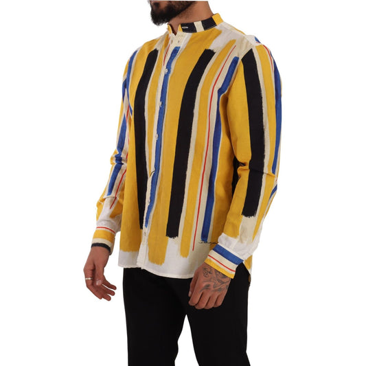 Dolce & Gabbana Yellow Striped Henley Linen Cotton Shirt TSH7532- 40