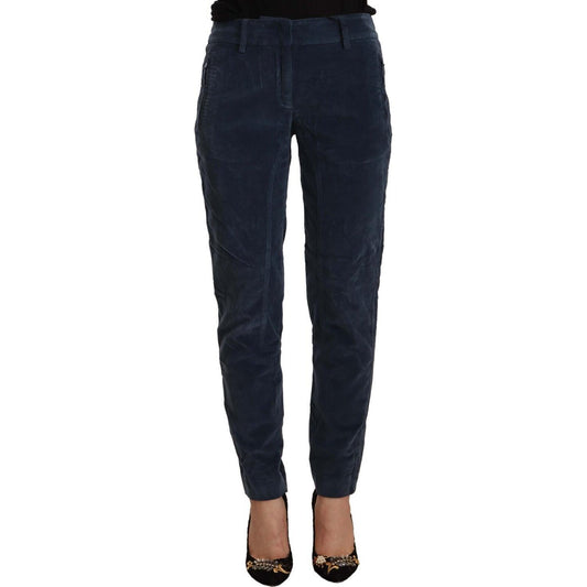 Peserico Blue Mid Waist Cotton Stretch Tapered Pants PAN72121 - 40