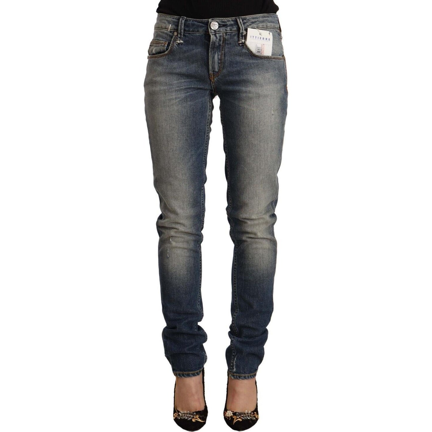 Acht Blue Washed Cotton Mid Waist Skinny Denim Jeans PAN71229 - 26