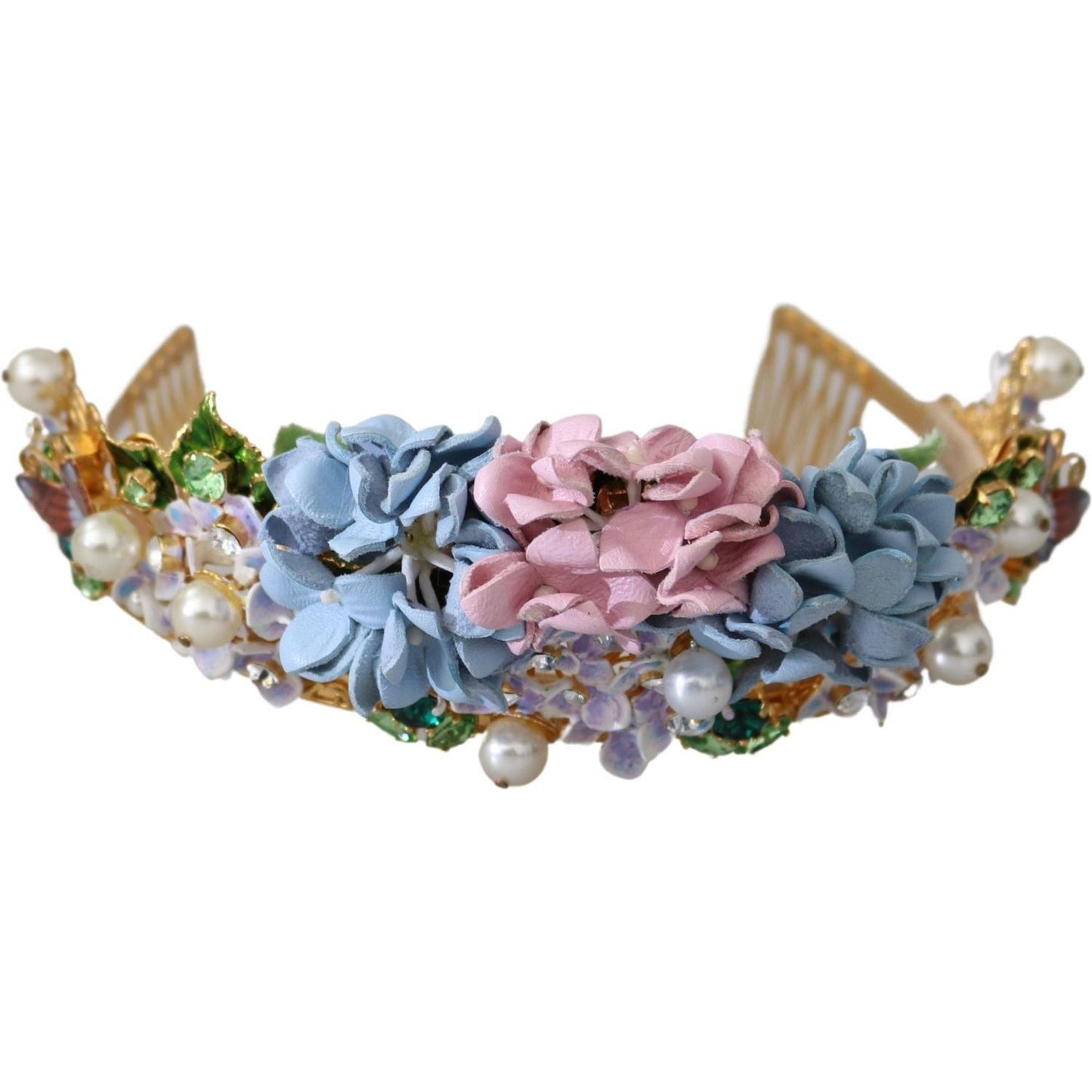 Dolce & Gabbana Gold Crystal Purple Hortensia Headband Crown Diadem SMY100489