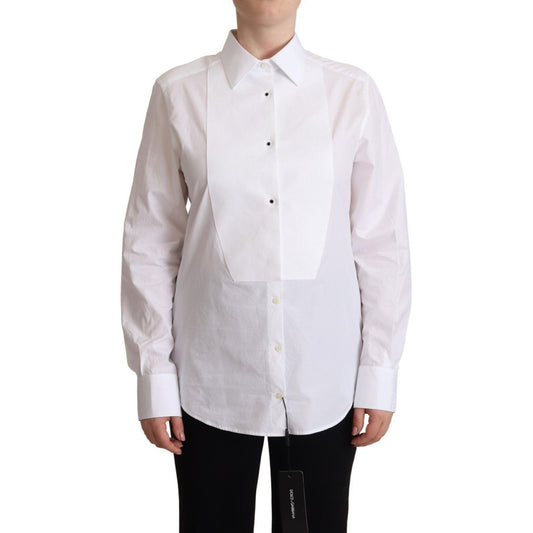 Dolce & Gabbana White Cotton Dress Collared Long Sleeves Shirt Top
