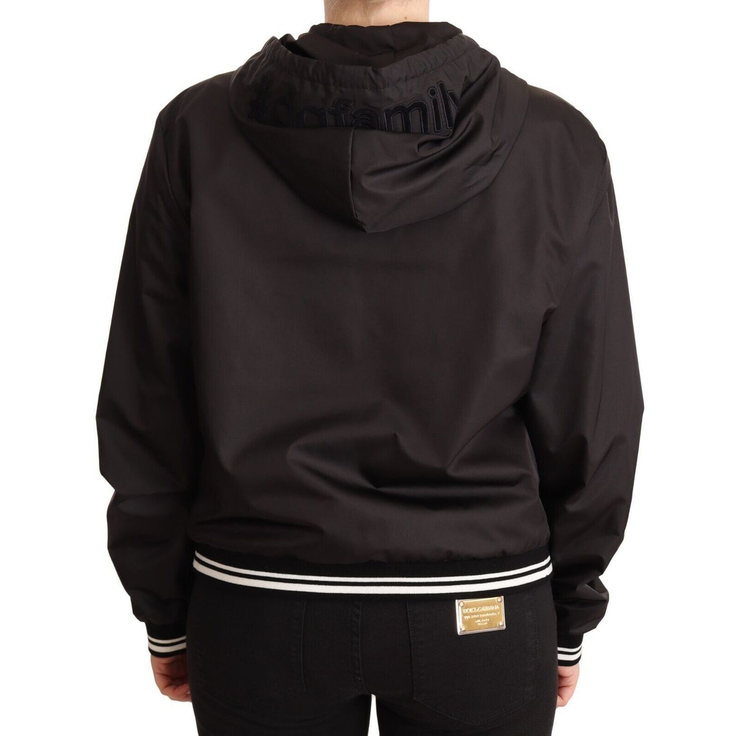 Dolce & Gabbana Black Polyester Hooded Bomber Full Zip Jacket 1728,67345645728,Black,Bombers - Jackets & Coats - Clothing,Clothing,Dolce & Gabbana,IT40|S,IT46|XL,Jackets & Coats - Clothing,Jackets & Coats - Women - Clothing,Material: 100% Polyester,New wi