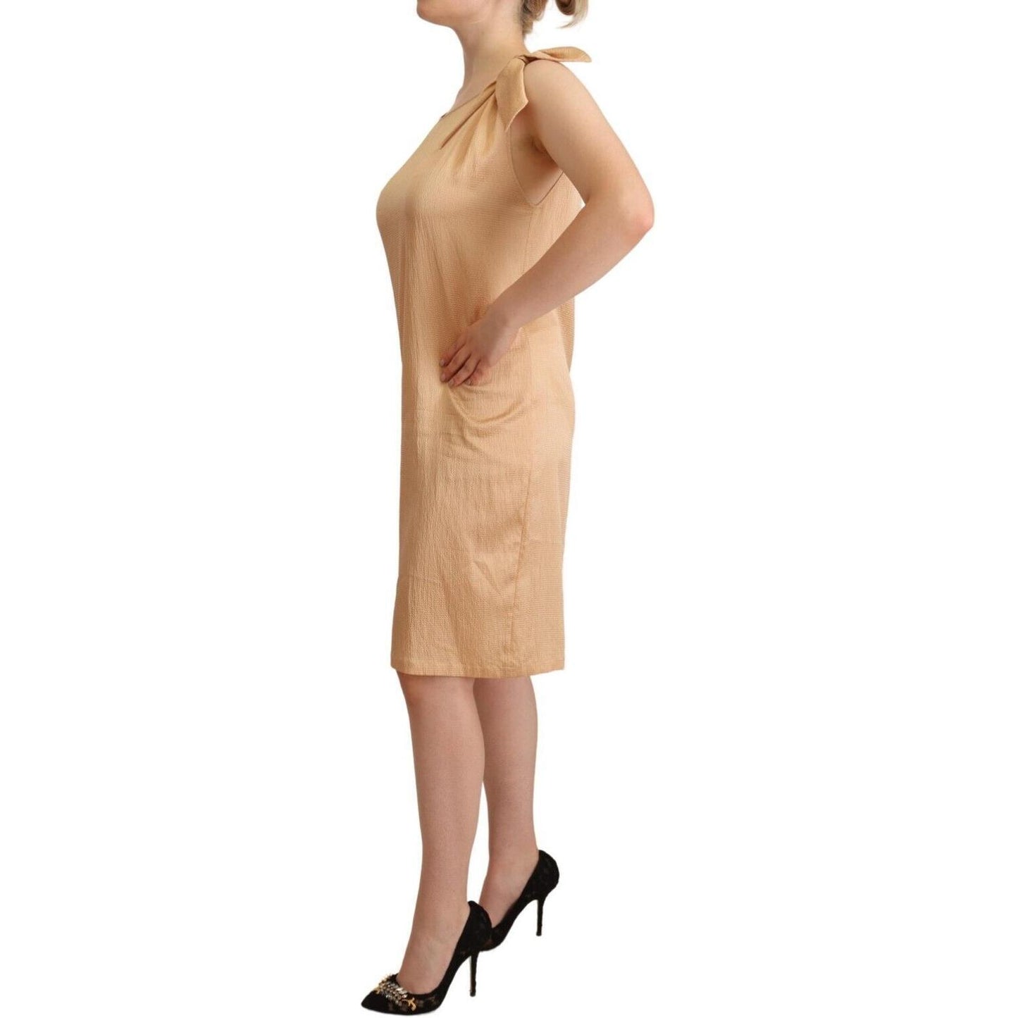 Moschino Beige One Sleeve Knee Length Shift Dress 1728,67345645728,Beige,Clothing,Dresses - Clothing,Dresses - Women - Clothing,IT44|L,Material: 52% Viscose 48% Nylon,Moschino,New with tags,Short - Dresses - Clothing,Shortsleeve - Dresses - Clothing,Women
